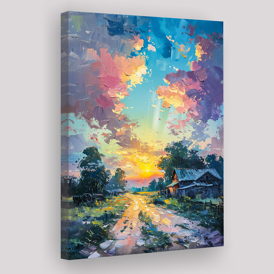 Oil Painting Pastel Lemon Clouds in the Sunset, Canvas Prints Wall Art Decor, Painting Canvas