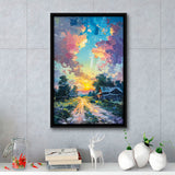 Oil Painting Pastel Lemon Clouds in the Sunset, Framed Canvas Prints Wall Art Decor, Floating Frame