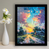 Oil Painting Pastel Lemon Clouds in the Sunset, Framed Art Prints Wall Art Decor, Framed Picture Print