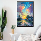 Oil Painting Pastel Lemon Clouds in the Sunset, Framed Canvas Prints Wall Art Decor, Floating Frame