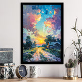 Oil Painting Pastel Lemon Clouds in the Sunset, Framed Art Prints Wall Art Decor, Framed Picture Print