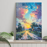 Oil Painting Pastel Lemon Clouds in the Sunset, Canvas Prints Wall Art Decor, Painting Canvas