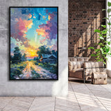 Oil Painting Pastel Lemon Clouds in the Sunset, Framed Canvas Prints Wall Art Decor, Floating Frame