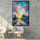 Oil Painting Pastel Lemon Clouds in the Sunset, Framed Canvas Prints Wall Art Decor, Floating Frame