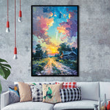 Oil Painting Pastel Lemon Clouds in the Sunset, Framed Art Prints Wall Art Decor, Framed Picture Print