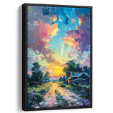 Oil Painting Pastel Lemon Clouds in the Sunset, Framed Canvas Prints Wall Art Decor, Floating Frame