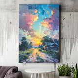 Oil Painting Pastel Lemon Clouds in the Sunset, Canvas Prints Wall Art Decor, Painting Canvas