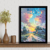 Oil Painting Pastel Lemon Clouds in the Sunset, Framed Canvas Prints Wall Art Decor, Floating Frame