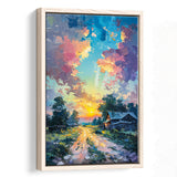 Oil Painting Pastel Lemon Clouds in the Sunset, Framed Canvas Prints Wall Art Decor, Floating Frame