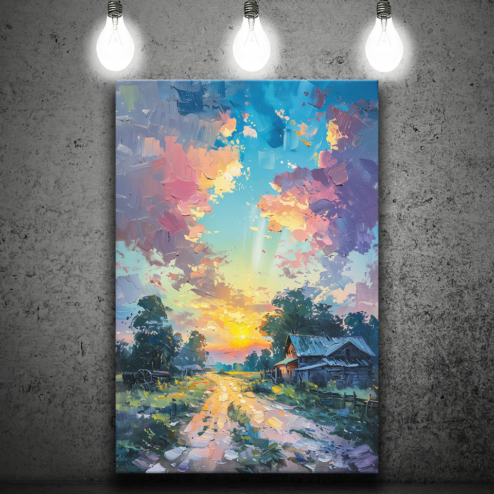Oil Painting Pastel Lemon Clouds in the Sunset, Canvas Prints Wall Art Decor, Painting Canvas