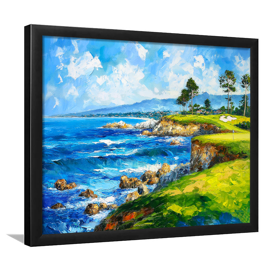 Oil Painting Pebble Beach Golf Links, Golf Art, Gift for him, Framed Art Prints Wall Decor