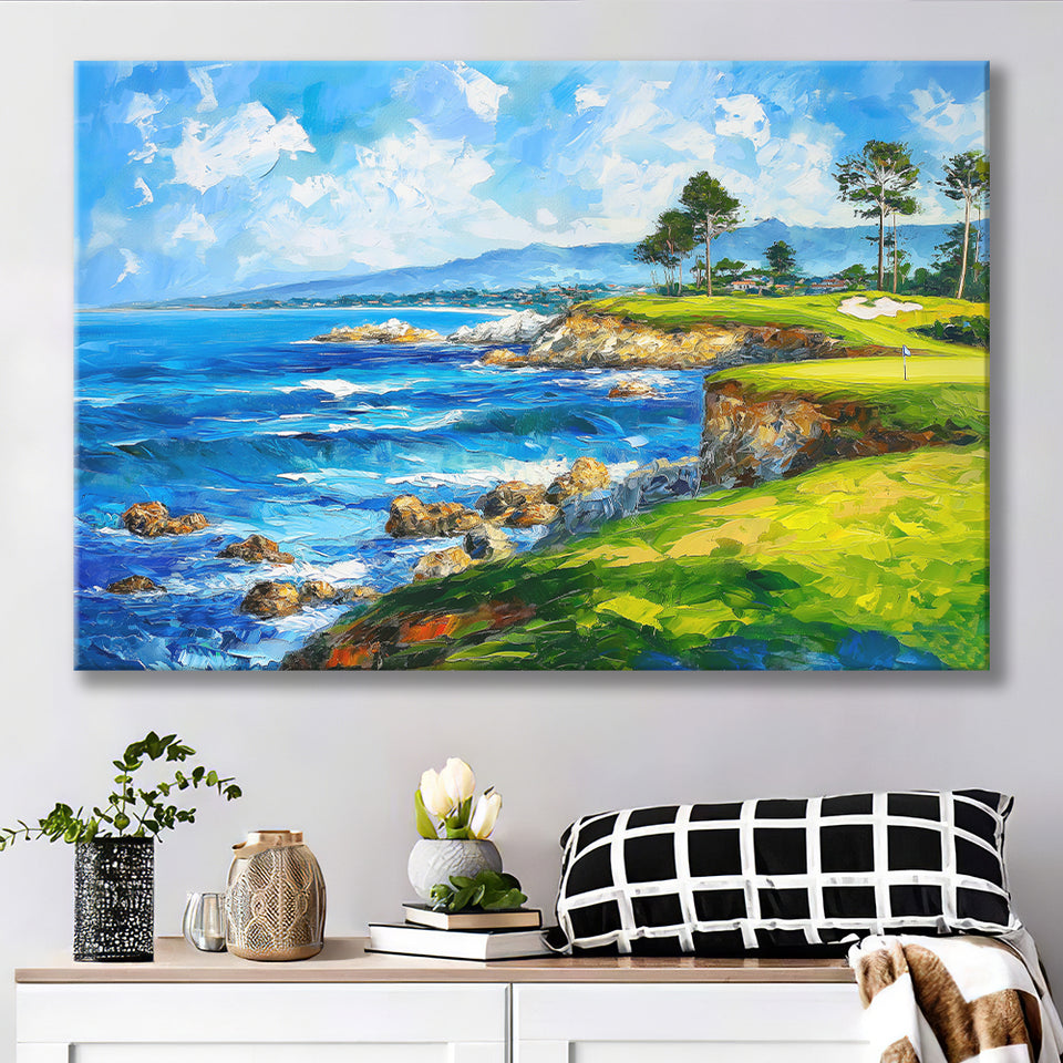 Oil Painting Pebble Beach Golf Links, Golf Art Print, Gift for him, Canvas Prints Wall Art