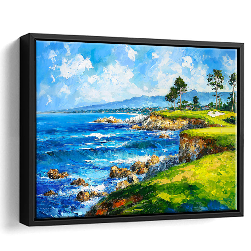 Oil Painting Pebble Beach Golf Links, Golf Art Print, Gift for him, Framed Canvas Prints Wall Art