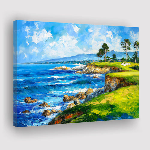 Oil Painting Pebble Beach Golf Links, Golf Art Print, Gift for him, Canvas Prints Wall Art