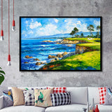 Oil Painting Pebble Beach Golf Links, Golf Art, Gift for him, Framed Art Prints Wall Decor