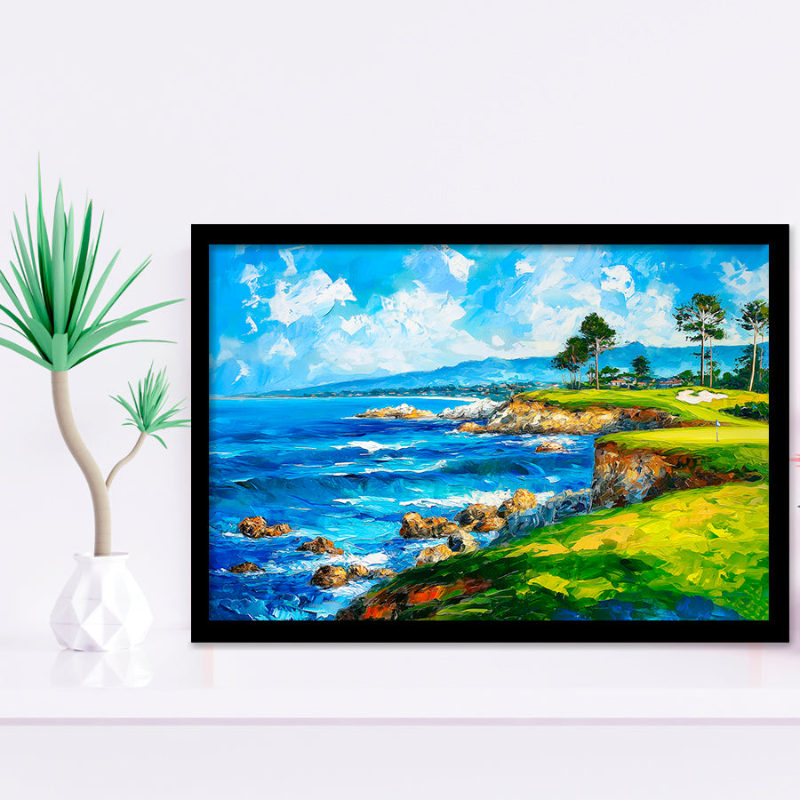 Oil Painting Pebble Beach Golf Links, Golf Art, Gift for him, Framed Art Prints Wall Decor