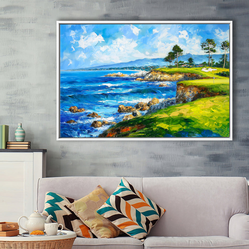 Oil Painting Pebble Beach Golf Links, Golf Art Print, Gift for him, Framed Canvas Prints Wall Art