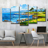 Oil Painting Pebble Beach Golf Links, Golf Art Print, Mixed 5 Panel, Canvas Prints Wall Art