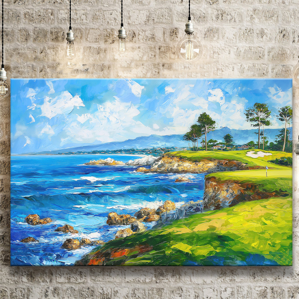 Oil Painting Pebble Beach Golf Links, Golf Art Print, Gift for him, Canvas Prints Wall Art