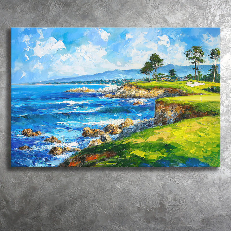 Oil Painting Pebble Beach Golf Links, Golf Art Print, Gift for him, Canvas Prints Wall Art