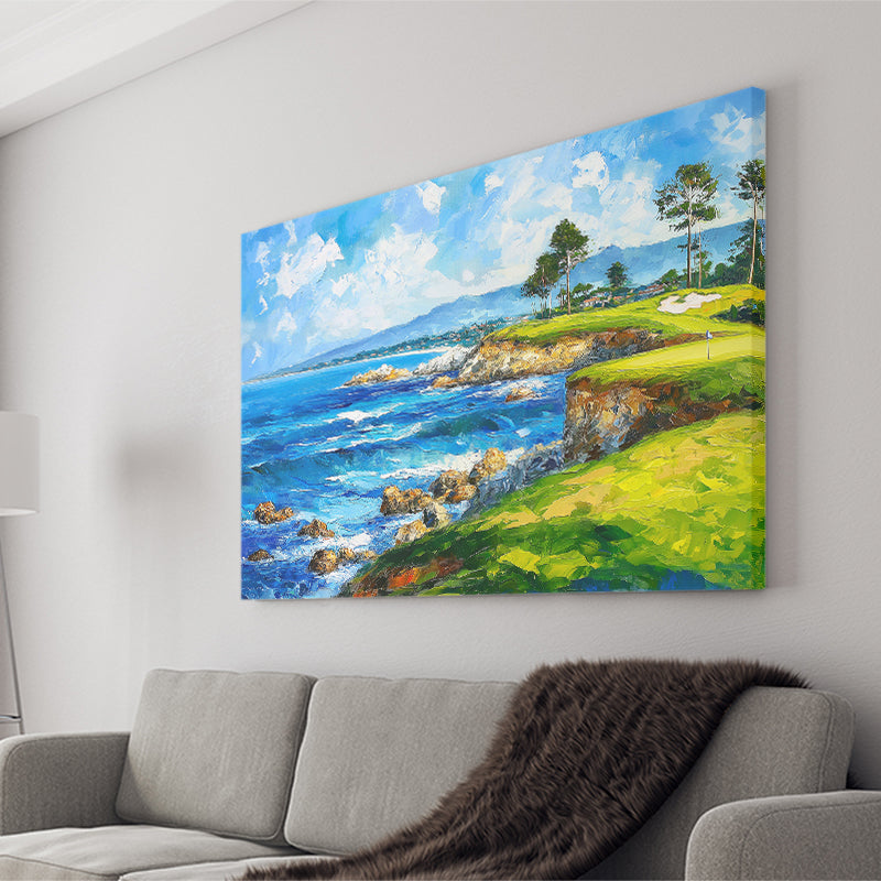 Oil Painting Pebble Beach Golf Links, Golf Art Print, Gift for him, Canvas Prints Wall Art