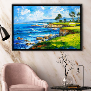 Oil Painting Pebble Beach Golf Links, Golf Art Print, Gift for him, Framed Canvas Prints Wall Art