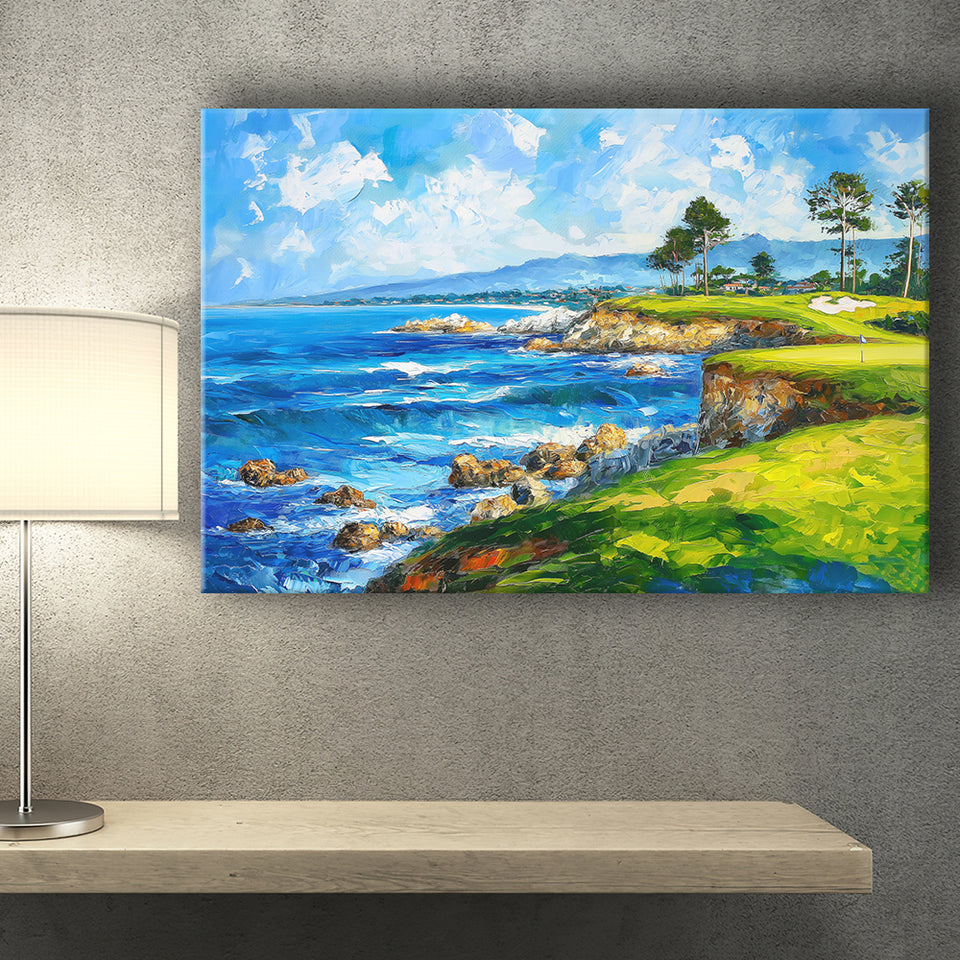 Oil Painting Pebble Beach Golf Links, Golf Art Print, Gift for him, Canvas Prints Wall Art