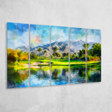 Oil Painting Pga West Stadium Course Hole 17, Golf Art Print, Extra Large 5 Panel, Canvas Prints Wall Art