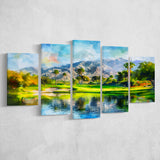 Oil Painting Pga West Stadium Course Hole 17, Golf Art Print, Mixed 5 Panel, Canvas Prints Wall Art