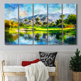 Oil Painting Pga West Stadium Course Hole 17, Golf Art Print, Extra Large 5 Panel, Canvas Prints Wall Art