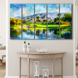 Oil Painting Pga West Stadium Course Hole 17, Golf Art Print, Extra Large 5 Panel, Canvas Prints Wall Art
