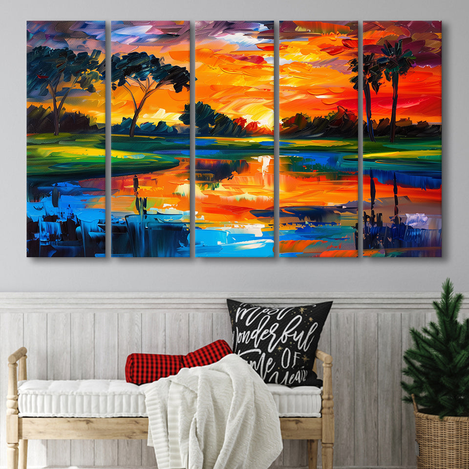 Oil Painting Pinehurst Course Number 2 Golf Courses, Golf Art Print, Extra Large 5 Panel, Canvas Prints Wall Art