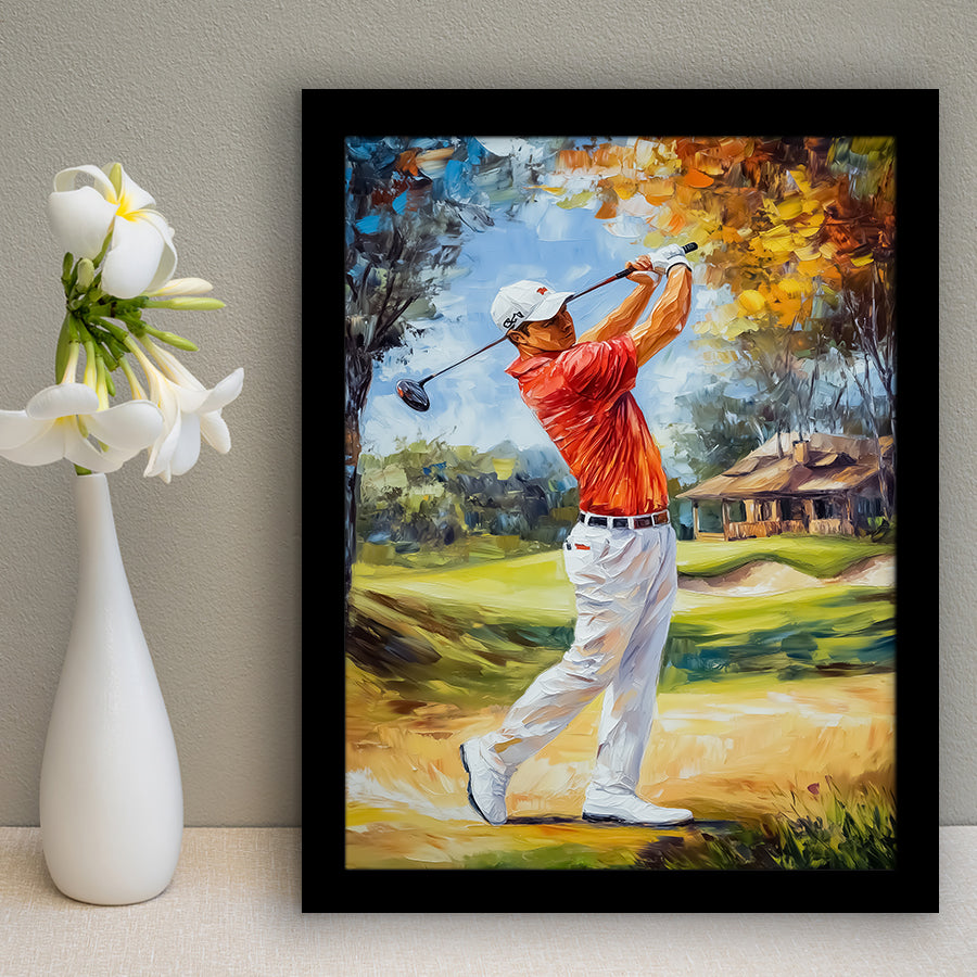 Oil Painting Portrait of Golfer Man, Golf Art, Gift for him, Framed Art Print Wall Decor