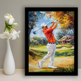Oil Painting Portrait of Golfer Man, Golf Art, Gift for him, Framed Art Print Wall Decor