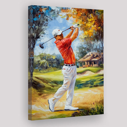 Oil Painting Portrait of Golfer Man, Golf Art Print, Gift for him, Canvas Print Wall Art