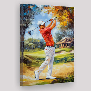 Oil Painting Portrait of Golfer Man, Golf Art Print, Gift for him, Canvas Print Wall Art