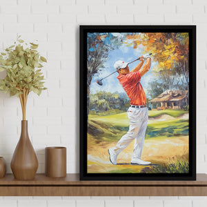 Oil Painting Portrait of Golfer Man, Golf Art Print, Floating Frame, Framed Canvas Print Wall Art