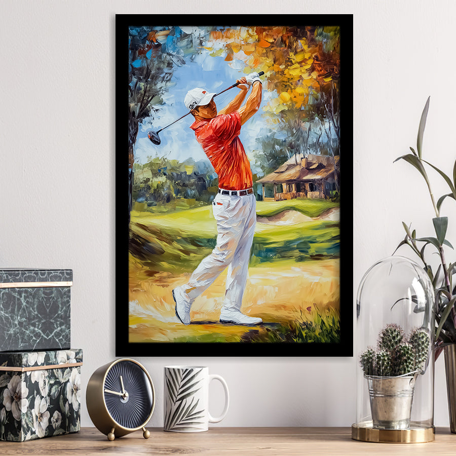 Oil Painting Portrait of Golfer Man, Golf Art, Gift for him, Framed Art Print Wall Decor