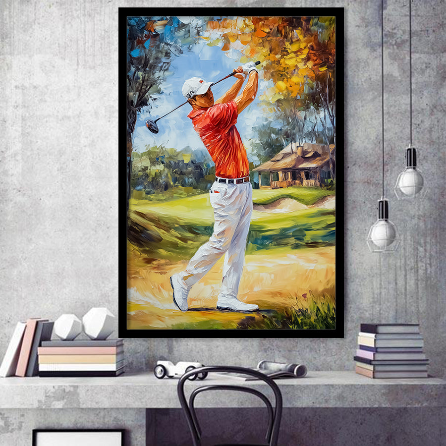 Oil Painting Portrait of Golfer Man, Golf Art, Gift for him, Framed Art Print Wall Decor