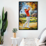 Oil Painting Portrait of Golfer Man, Golf Art Print, Floating Frame, Framed Canvas Print Wall Art