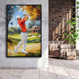 Oil Painting Portrait of Golfer Man, Golf Art Print, Floating Frame, Framed Canvas Print Wall Art