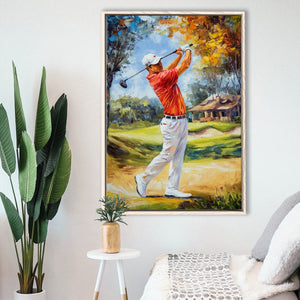 Oil Painting Portrait of Golfer Man, Golf Art Print, Floating Frame, Framed Canvas Print Wall Art