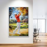 Oil Painting Portrait of Golfer Man, Golf Art Print, Floating Frame, Framed Canvas Print Wall Art