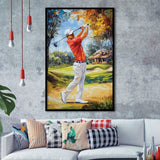 Oil Painting Portrait of Golfer Man, Golf Art, Gift for him, Framed Art Print Wall Decor