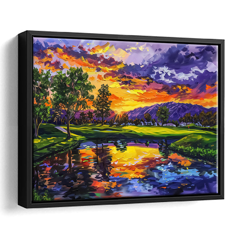 Oil Painting Shadow Creek Golf Club Hole 18 In Sunset, Golf Art Print, Gift for him, Framed Canvas Prints Wall Art