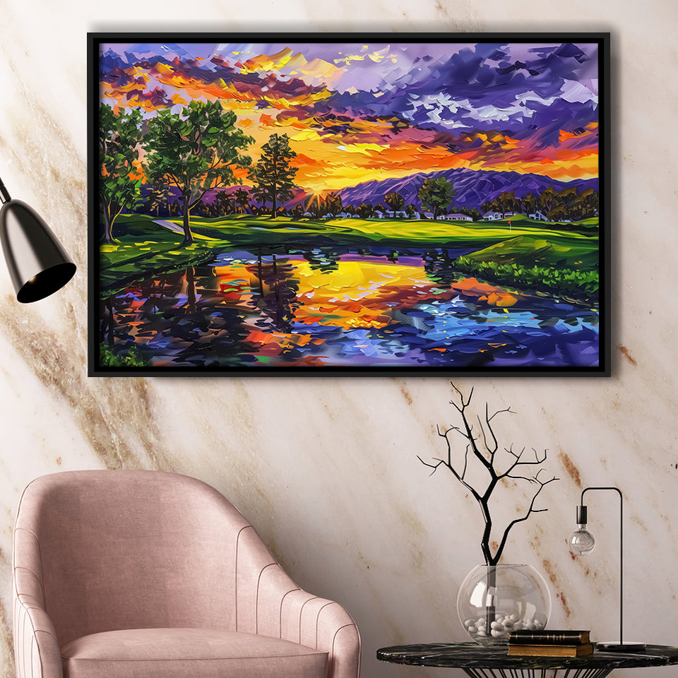 Oil Painting Shadow Creek Golf Club Hole 18 In Sunset, Golf Art Print, Gift for him, Framed Canvas Prints Wall Art