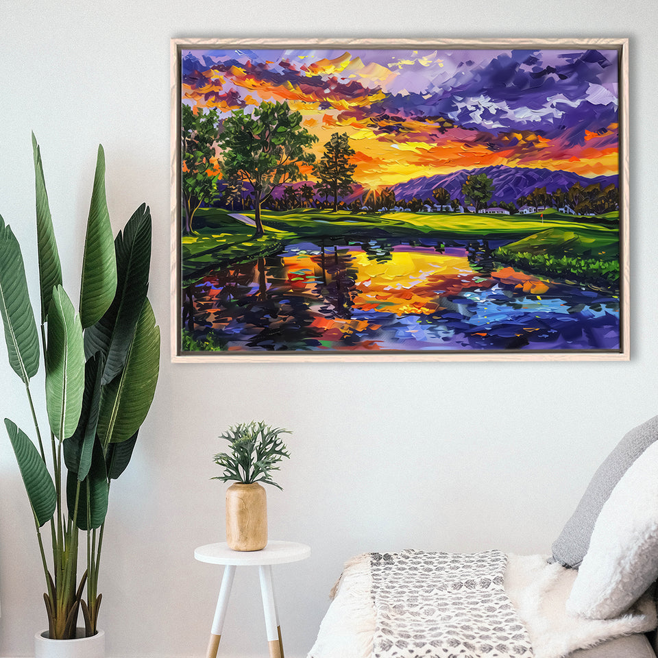 Oil Painting Shadow Creek Golf Club Hole 18 In Sunset, Golf Art Print, Gift for him, Framed Canvas Prints Wall Art
