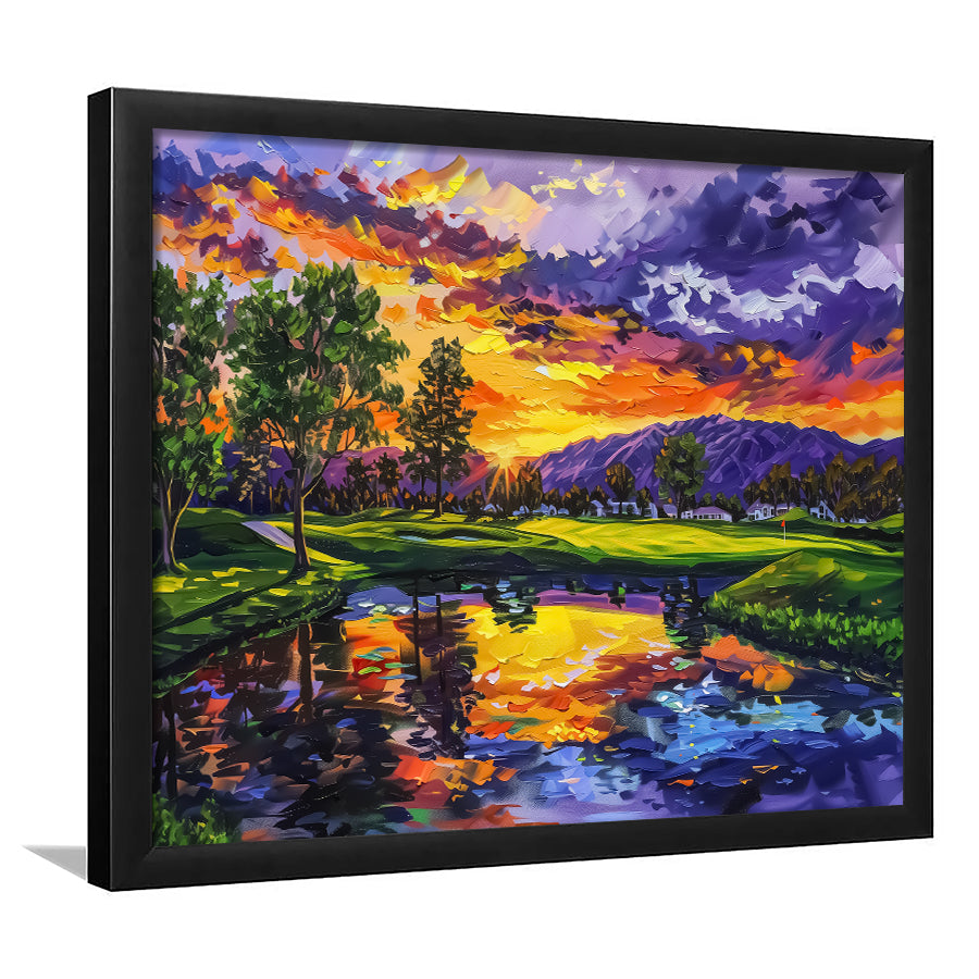 Oil Painting Shadow Creek Golf Club Hole 18 In Sunset, Golf Art, Gift for him, Framed Art Prints Wall Decor
