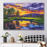 Oil Painting Shadow Creek Golf Club Hole 18 In Sunset, Golf Art Print, Gift for him, Canvas Prints Wall Art