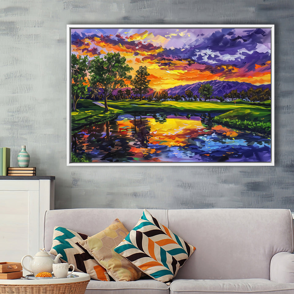 Oil Painting Shadow Creek Golf Club Hole 18 In Sunset, Golf Art Print, Gift for him, Framed Canvas Prints Wall Art